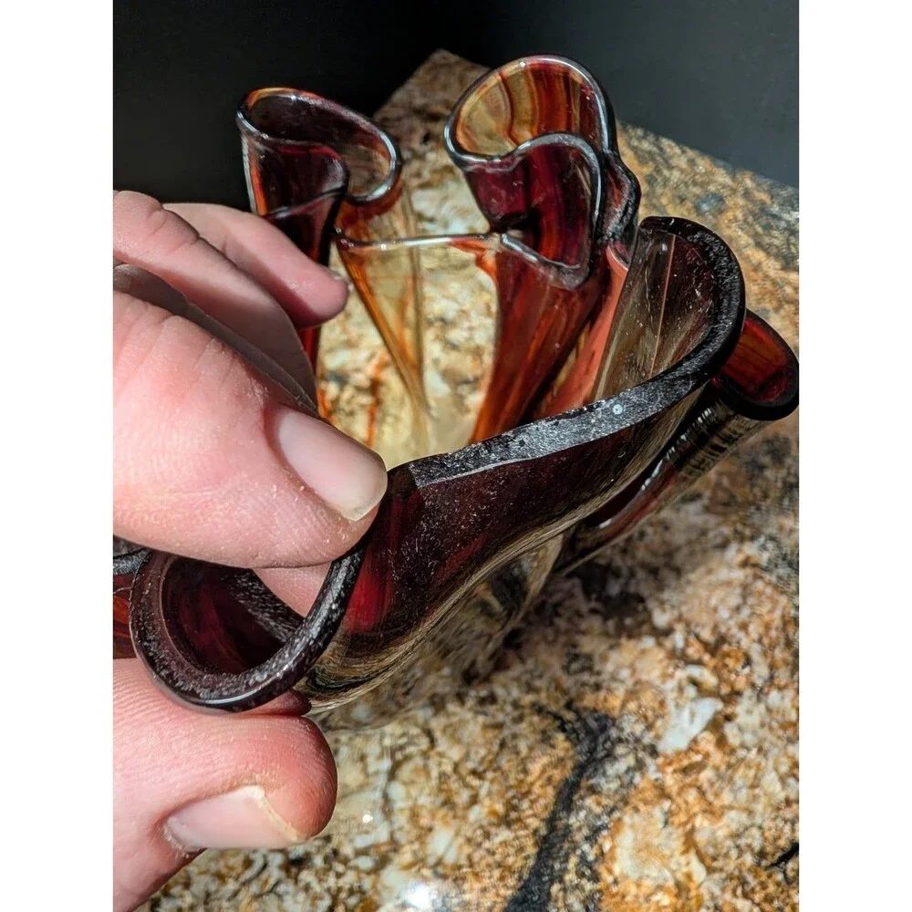 Handkerchief Vase Handblown Chocolate Swirl